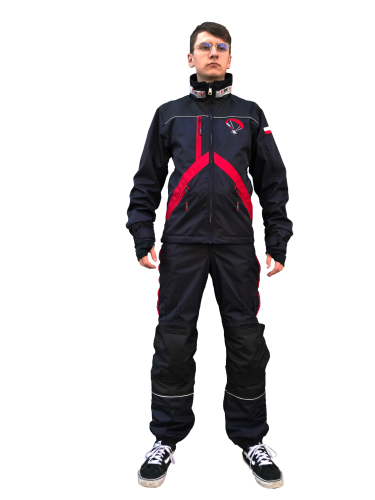 Kombinezon dwuczęściowy Ide-Fly granatowy, Kontrast czerwony front.png
